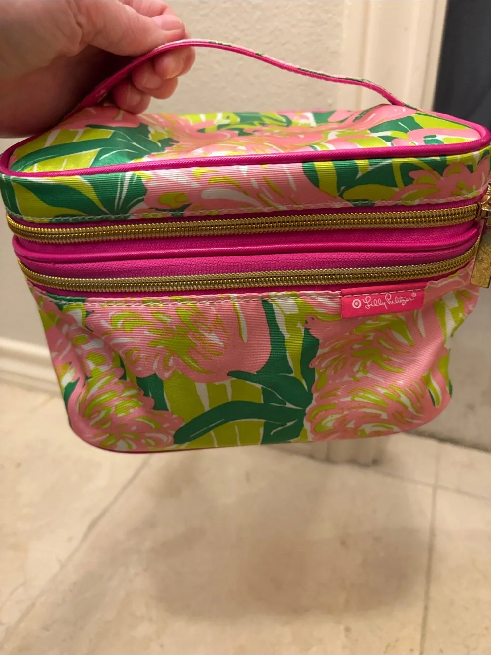 Lilly Pulitzer Pink & Green Floral Double-Zip Cosmetic Case